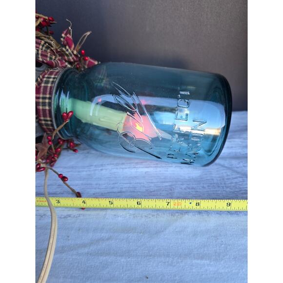 Rustic Blue Canning Jar Lamp with Cord & Seasonal Base Decoration - Picture 2 of 3